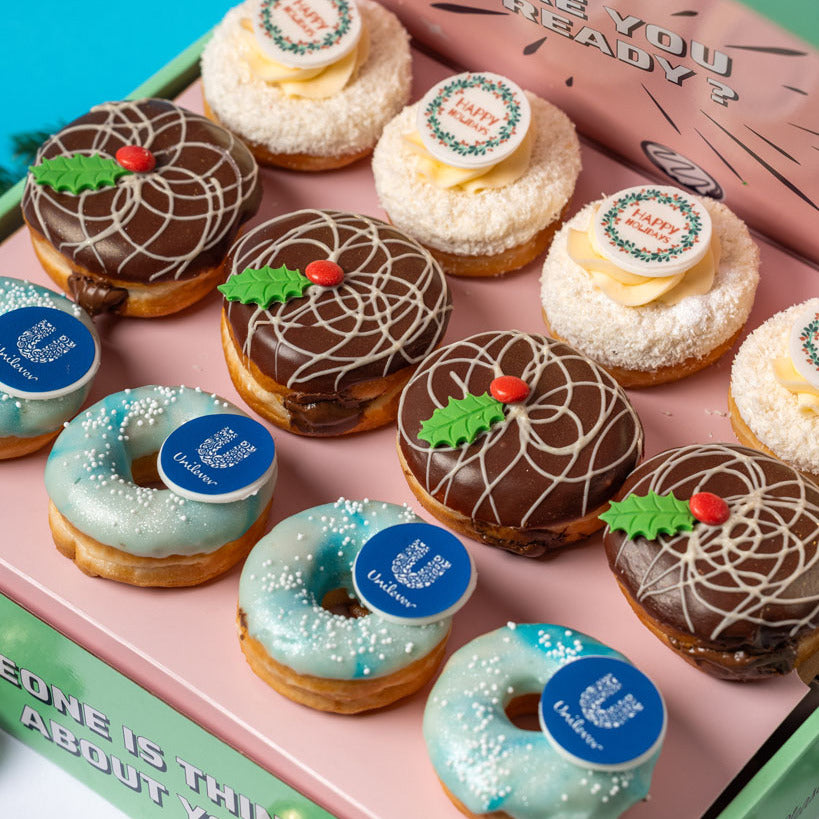 Corporate "Happy Holidays" Mini-boîte cadeau à beignets avec logo